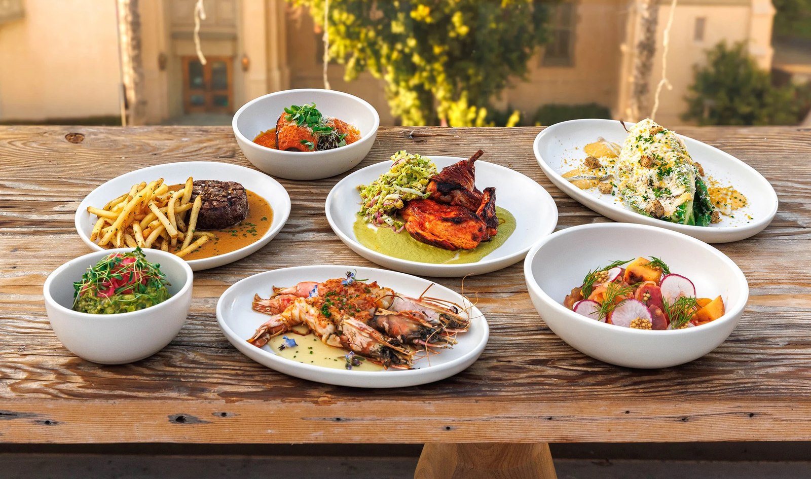 Dishes served on the Tuxton Malibu collection at an outdoor table