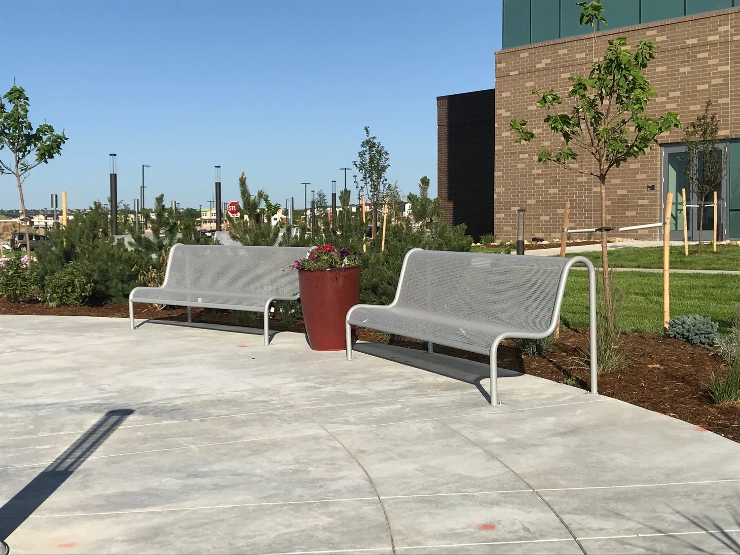 Stop Spot benches on an outdoor patio